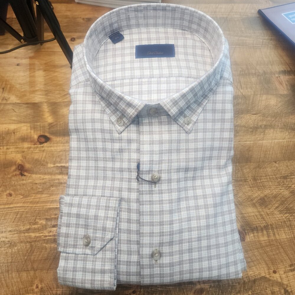Brand New David Donahue Sand/Sky Plaid Shirt
